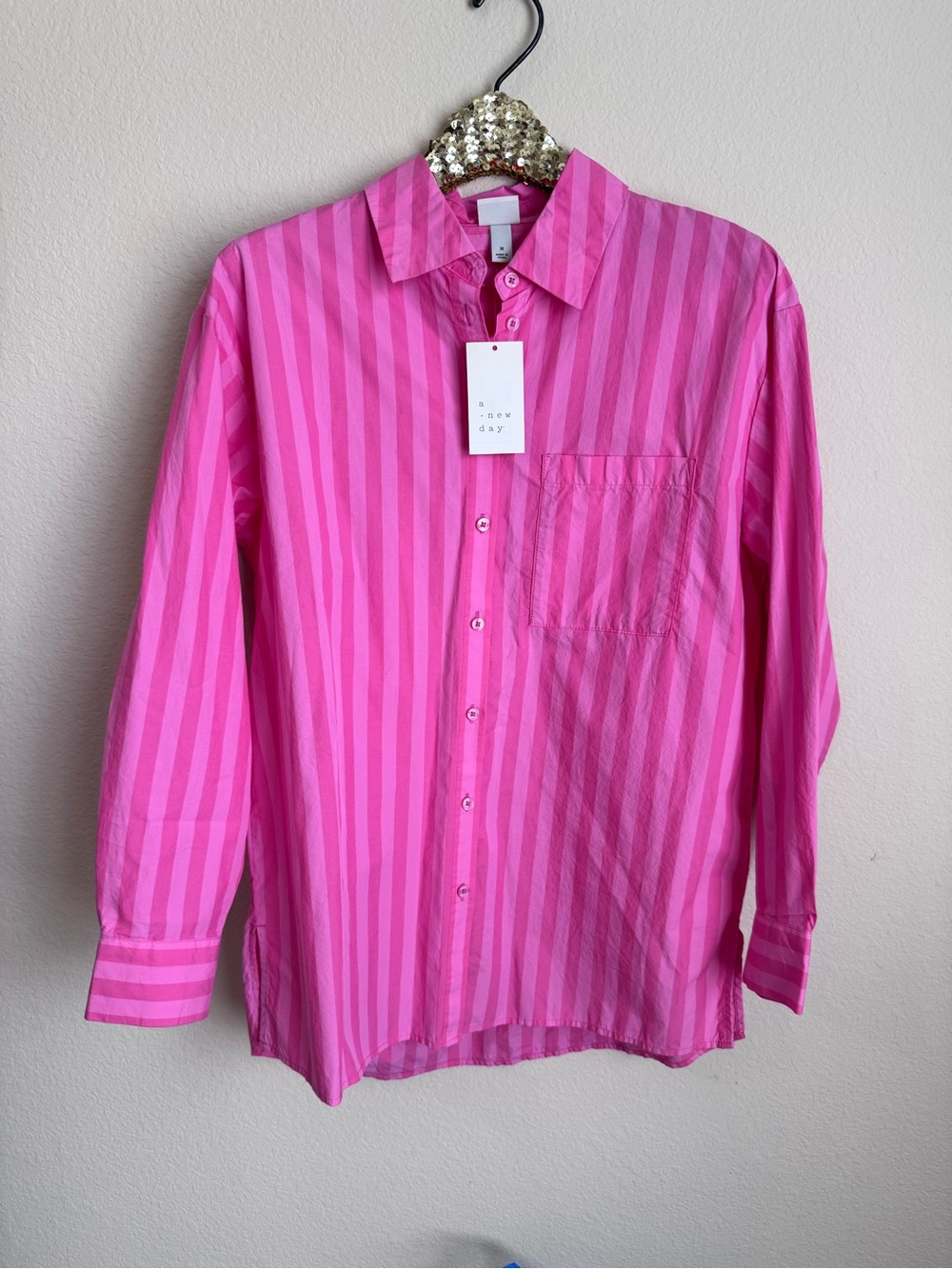 a new day Pink Striped Long-Sleeve Button-Down Shirt